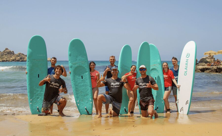 Malta Surf School, Beginner Surf Lessons - Practicing the take-off on the sand